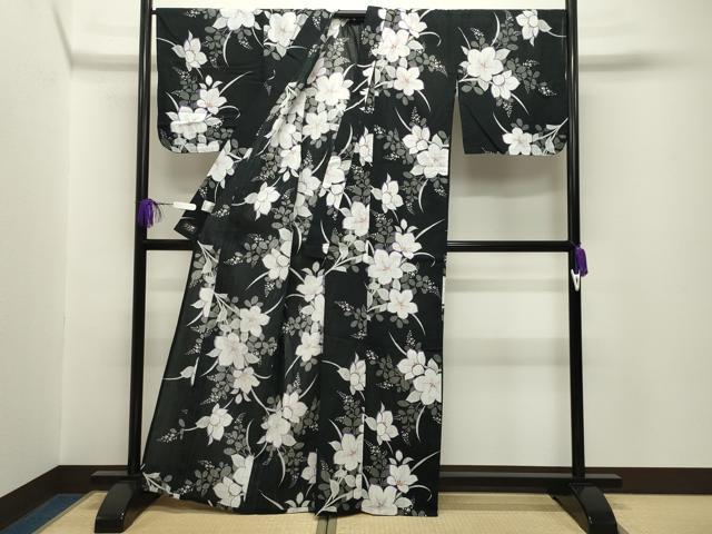 平和屋着物∴夏物 浴衣 23区 桔梗 黒地 綿 逸品 CABG4021gh