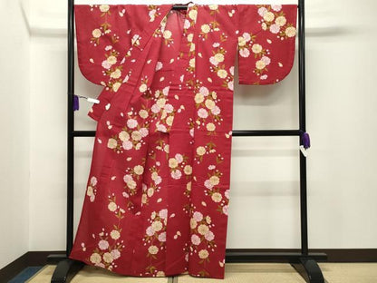 平和屋着物∴夏物 綿紅梅 浴衣 枝桜文 綿 逸品 CABG4023gh