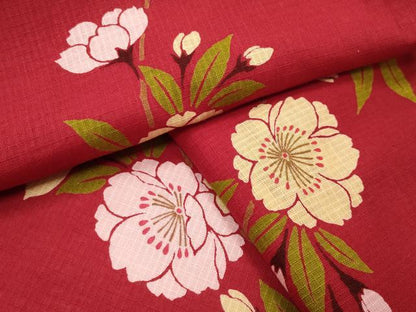 平和屋着物∴夏物 綿紅梅 浴衣 枝桜文 綿 逸品 CABG4023gh
