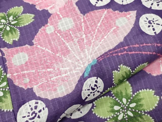 平和屋着物∴夏物 綿紅梅 浴衣 舞蝶桜文 綿 逸品 CABG4024gh