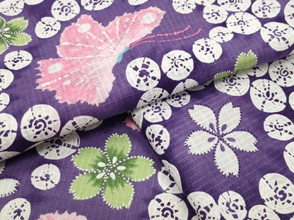 平和屋着物∴夏物 綿紅梅 浴衣 舞蝶桜文 綿 逸品 CABG4024gh