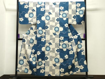 平和屋着物∴夏物 綿紅梅 浴衣 市松舞梅文 綿 逸品 CABG4025gh