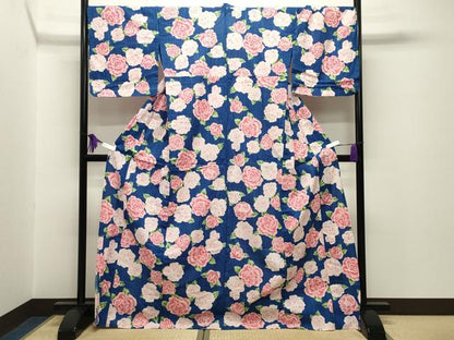 平和屋着物∴夏物 浴衣 薔薇 ロング丈 綿 逸品 CABG4028gh