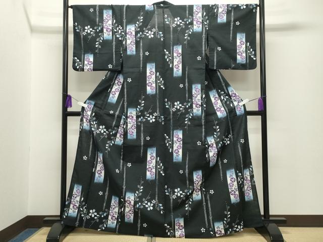 平和屋着物∴夏物 浴衣 朝顔 舞桜文 黒地 CABG4030gh