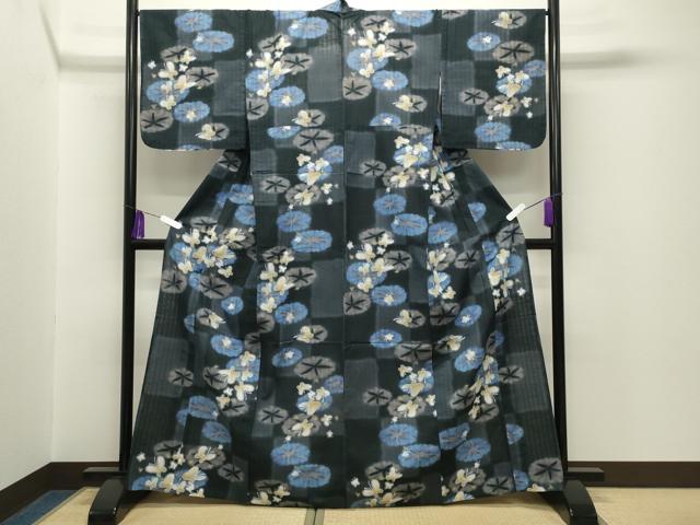 平和屋着物∴夏物 浴衣 朝顔 舞蝶文 綿 逸品 CABG4032gh