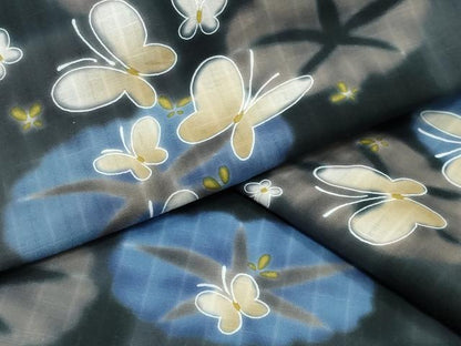 平和屋着物∴夏物 浴衣 朝顔 舞蝶文 綿 逸品 CABG4032gh
