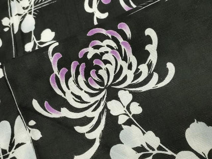 平和屋着物∴夏物 浴衣 裏菊花文 黒地 綿 逸品 CABG4034gh