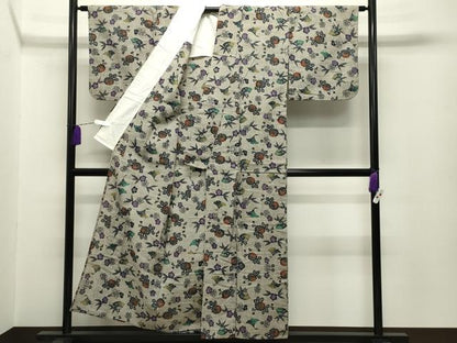 平和屋着物∴夏物 浴衣 型染め 扇面飛鶴花文 綿 逸品 CABG4041gh