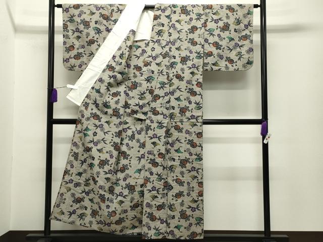 平和屋着物∴夏物 浴衣 型染め 扇面飛鶴花文 綿 逸品 CABG4041gh