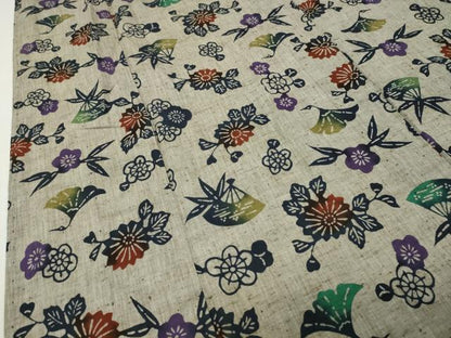 平和屋着物∴夏物 浴衣 型染め 扇面飛鶴花文 綿 逸品 CABG4041gh