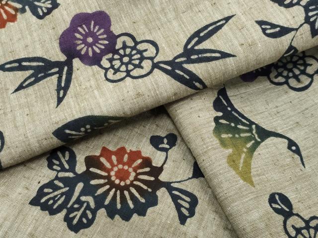平和屋着物∴夏物 浴衣 型染め 扇面飛鶴花文 綿 逸品 CABG4041gh