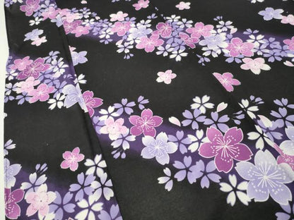 平和屋着物∴夏物 浴衣 舞桜文 黒地 綿 逸品 CABG4042gh