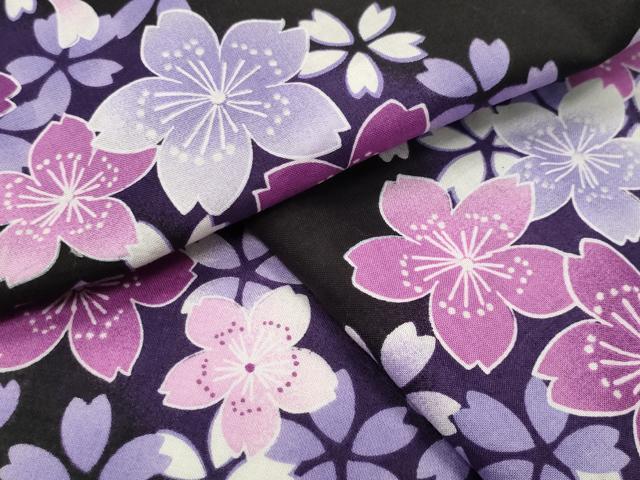 平和屋着物∴夏物 浴衣 舞桜文 黒地 綿 逸品 CABG4042gh