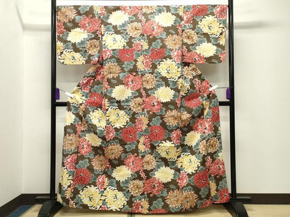 平和屋着物∴夏物 綿紅梅 浴衣 菊花文 綿 逸品 CABG4044gh