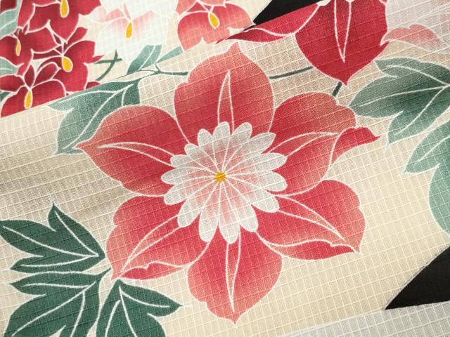 平和屋着物∴夏物 綿紅梅 浴衣 草花文 黒地 綿 逸品 CABG4045gh