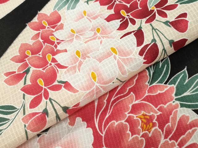 平和屋着物∴夏物 綿紅梅 浴衣 草花文 黒地 綿 逸品 CABG4045gh