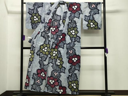 平和屋着物∴夏物　浴衣　有松鳴海絞り　草花文　綿　逸品　CABG4058gh