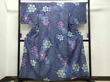 平和屋着物∴夏物 浴衣 有松鳴海絞り 草花文 綿 逸品 CABG4059gh