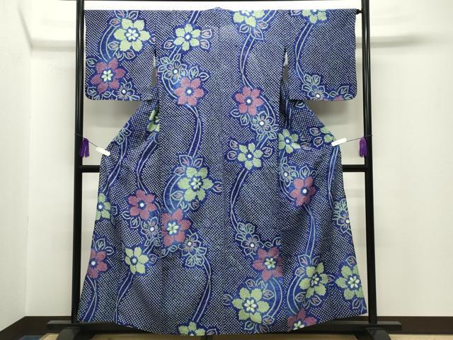 平和屋着物∴夏物 浴衣 有松鳴海絞り 草花文 綿 逸品 CABG4059gh