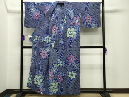 平和屋着物∴夏物 浴衣 有松鳴海絞り 草花文 綿 逸品 CABG4059gh