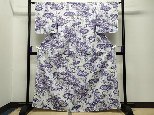 平和屋着物∴夏物 浴衣 トンボ 雲重ね花文 綿 逸品 CABG4066gh