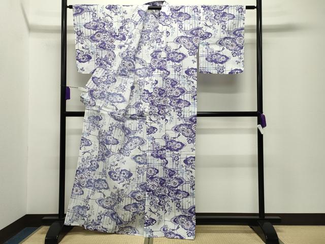 平和屋着物∴夏物 浴衣 トンボ 雲重ね花文 綿 逸品 CABG4066gh
