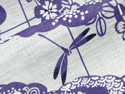 平和屋着物∴夏物 浴衣 トンボ 雲重ね花文 綿 逸品 CABG4066gh