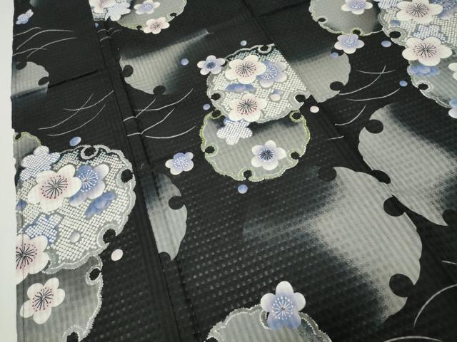 平和屋着物∴夏物　浴衣　雪輪重ね梅文　黒地　綿　逸品　CABG4067gh