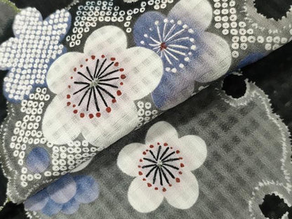 平和屋着物∴夏物　浴衣　雪輪重ね梅文　黒地　綿　逸品　CABG4067gh
