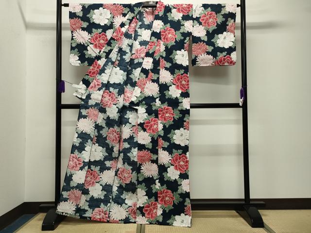 平和屋着物∴夏物　浴衣　草花文　綿　逸品　CABG4068gh