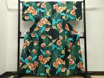 平和屋着物∴夏物　世界的ファッションデザイナー　山本寛斎　kansaiブランド　浴衣　草花文　綿　逸品　CABG4070gh