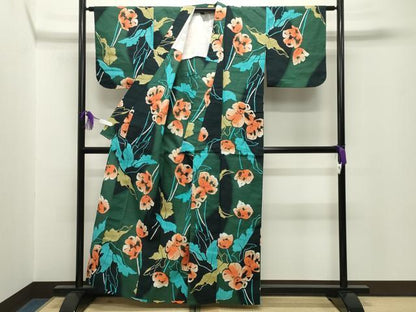 平和屋着物∴夏物　世界的ファッションデザイナー　山本寛斎　kansaiブランド　浴衣　草花文　綿　逸品　CABG4070gh