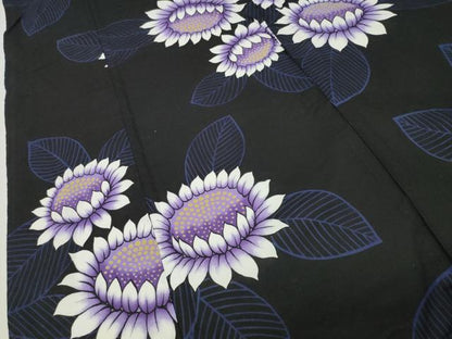 平和屋着物∴夏物 浴衣 草花文 黒地 綿 逸品 CABG4071gh