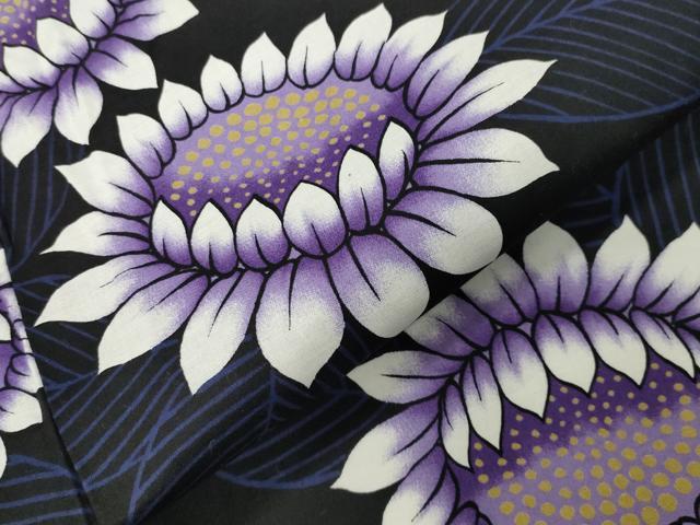 平和屋着物∴夏物 浴衣 草花文 黒地 綿 逸品 CABG4071gh