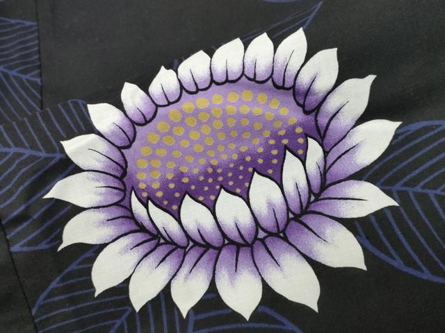 平和屋着物∴夏物 浴衣 草花文 黒地 綿 逸品 CABG4071gh