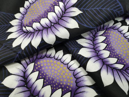 平和屋着物∴夏物 浴衣 草花文 黒地 綿 逸品 CABG4071gh