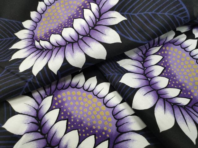 平和屋着物∴夏物 浴衣 草花文 黒地 綿 逸品 CABG4071gh
