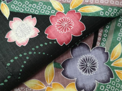平和屋着物∴夏物　綿紅梅　浴衣　舞桜文　黒地　綿　逸品　CABG4073gh