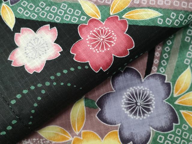 平和屋着物∴夏物　綿紅梅　浴衣　舞桜文　黒地　綿　逸品　CABG4073gh