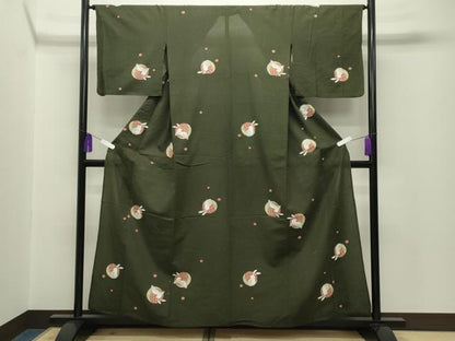 平和屋着物∴夏物 綿紅梅 浴衣 跳兎 月 金彩 綿 逸品 CABG4075gh