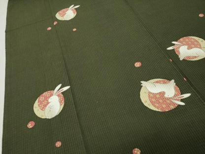 平和屋着物∴夏物 綿紅梅 浴衣 跳兎 月 金彩 綿 逸品 CABG4075gh
