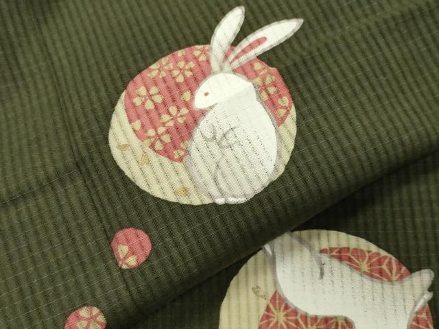 平和屋着物∴夏物 綿紅梅 浴衣 跳兎 月 金彩 綿 逸品 CABG4075gh