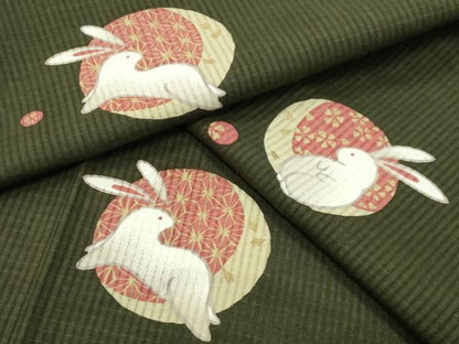 平和屋着物∴夏物 綿紅梅 浴衣 跳兎 月 金彩 綿 逸品 CABG4075gh