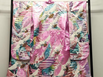 平和屋本店●色打掛　お引きずり　和装　婚礼　結婚式　花嫁　神社挙式　刺繍　飛鶴舞蝶文　暈し染め　銀彩　逸品　CABG4097gh