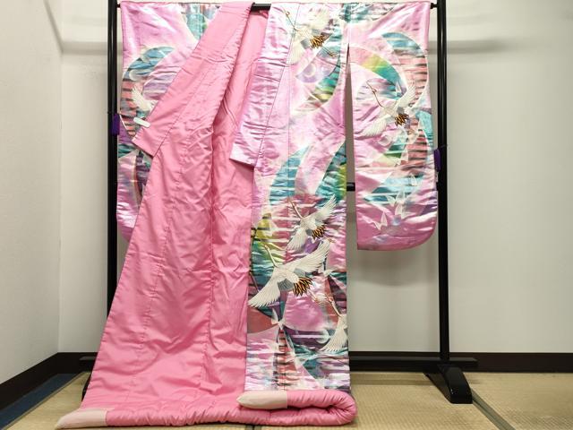 平和屋本店●色打掛　お引きずり　和装　婚礼　結婚式　花嫁　神社挙式　刺繍　飛鶴舞蝶文　暈し染め　銀彩　逸品　CABG4097gh