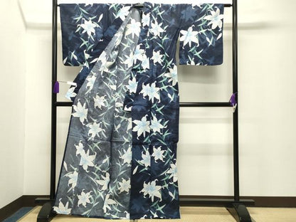 平和屋着物∴夏物 綿紅梅 浴衣 草花文 銀彩 綿 逸品 CABG4102gh