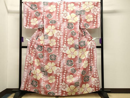 平和屋着物∴夏物 綿紅梅 浴衣 舞桜文 綿 逸品 CABG4105gh