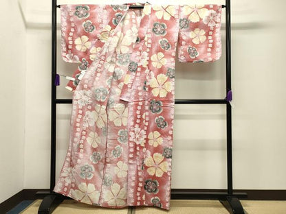 平和屋着物∴夏物 綿紅梅 浴衣 舞桜文 綿 逸品 CABG4105gh