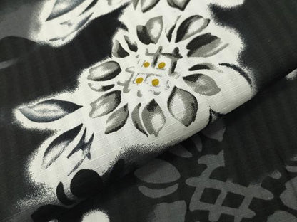 平和屋着物∴夏物 綿紅梅 浴衣 草花文 黒地 綿 逸品 CABG4106gh