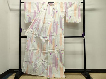 平和屋着物∴夏物 綿紅梅 浴衣 矢羽根吉祥丸文 金彩 綿 逸品 CABG4107gh